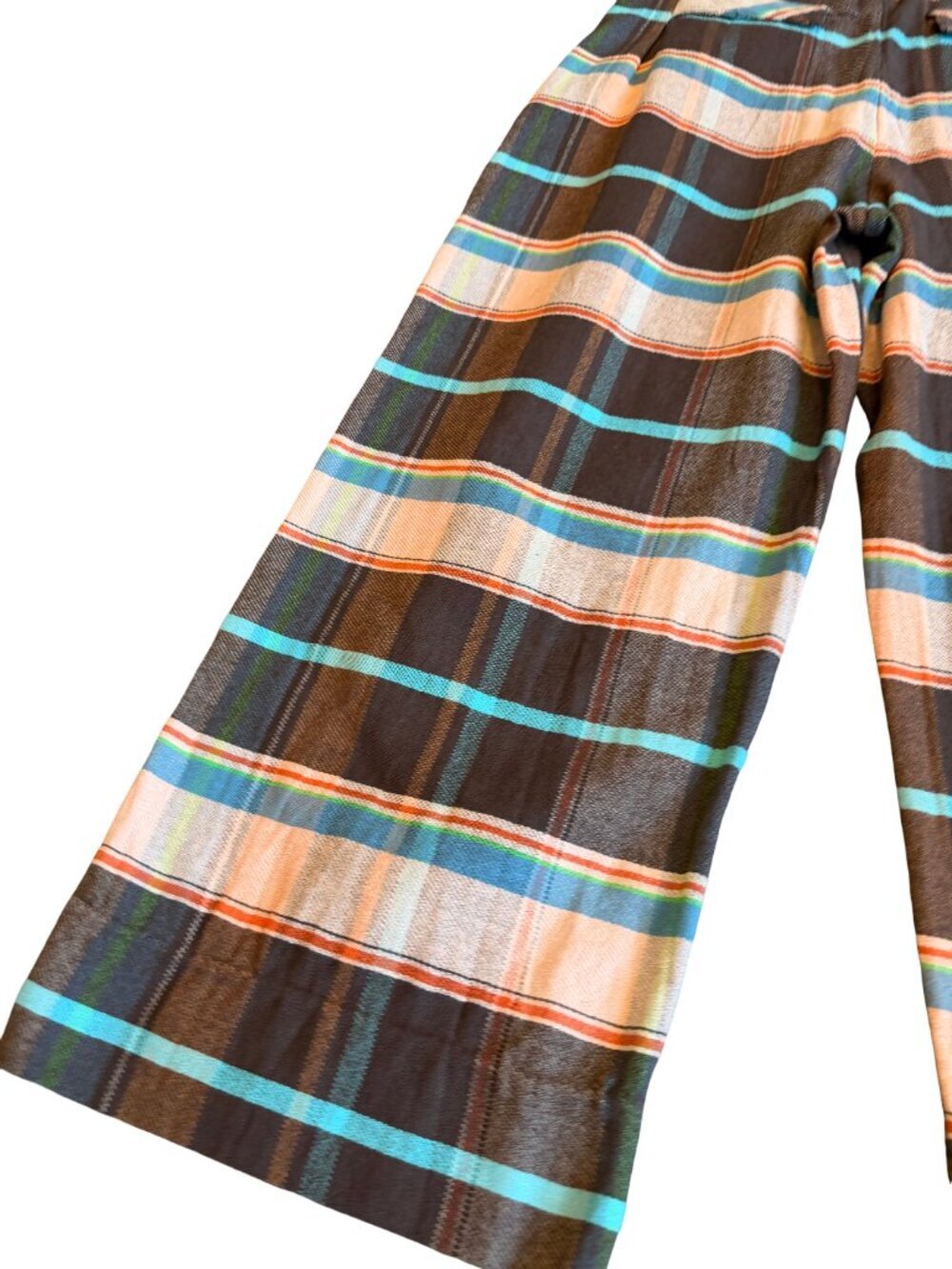 Free People Plaid Back Buckle Cotton Pants Wide Leg Bold Trousers Size 10 NWT - Picture 11 of 16